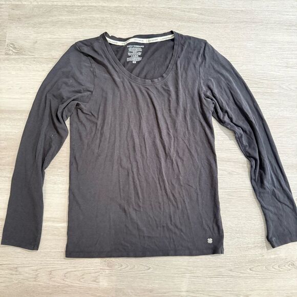 Lucky Brand Black Cotton Blend Long Sleeve Tee Shirt Size Medium - Picture 2 of 5